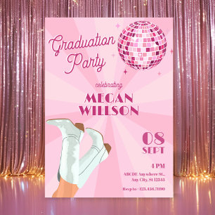Rosa groovy stövlar disco boll examensfest inbjudningar