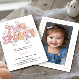 Rosa Groovy Två Kusliga 2-års Födelsedagsfoto Spök Inbjudningar