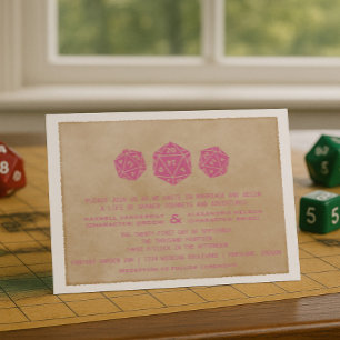 Rosa Grunge D20 Dice Gamer bröllopsinbjudan Inbjudningar