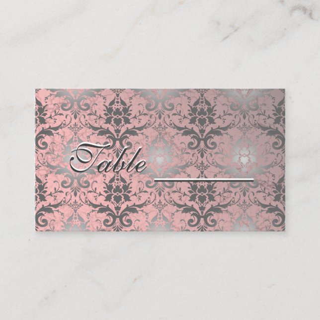 Rosa Grunge Damask Bord Card Placeringskort (Framsida)