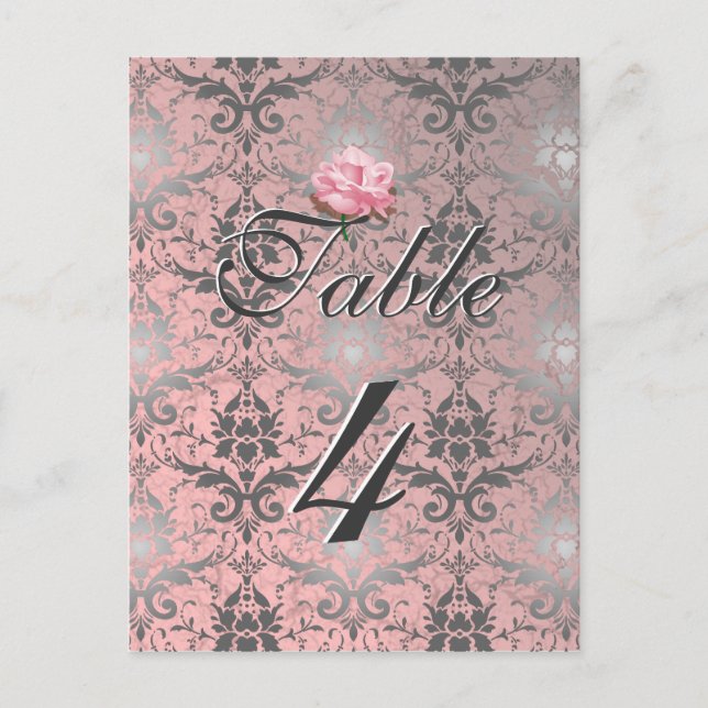 Rosa Grunge Damask Bord Card Vykort (Framsida)