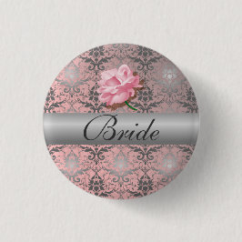 Rosa Grunge Damask Bride Button Knapp