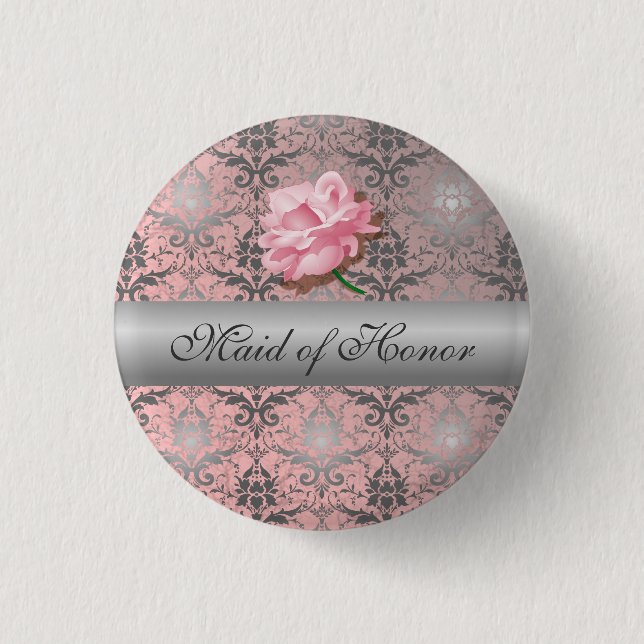 Rosa Grunge Damask Maid of honor-knapp Knapp (Framsida)