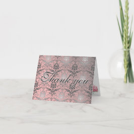 Rosa Grunge Damask Tackkort-kort Tack Kort