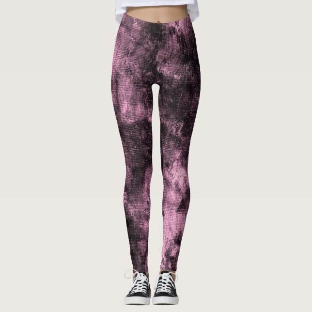 Rosa Grunge Textured Spandex Leggings (Framsida)