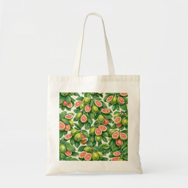 Rosa Guava Tropiskt Botaniskt Mönster Tygkasse (Framsidan)