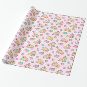 Rosa Guinea-gris och Jordgubbar-Mönster Presentpapper