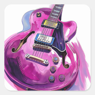 Rosa Guitar Paint Stänk Fyrkantigt Klistermärke