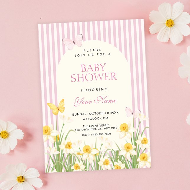 Rosa gul blommande baby shower inbjudningar (Skapare uppladdad)