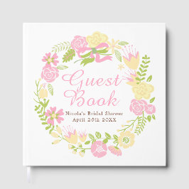 Rosa & Gul Blommig Krans Bröllopsfest Gästböcker