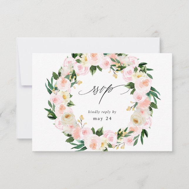 Rosa & Gul Blommig med måltids-RSVP OSA Kort (Framsida)