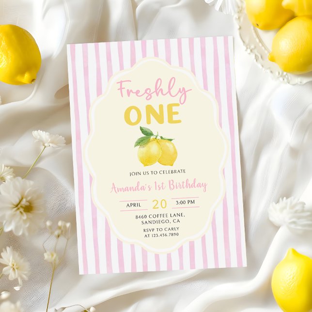 Rosa Gul Citron Nyss Ett 1-års Födelsedag Inbjudningar (Skapare uppladdad)