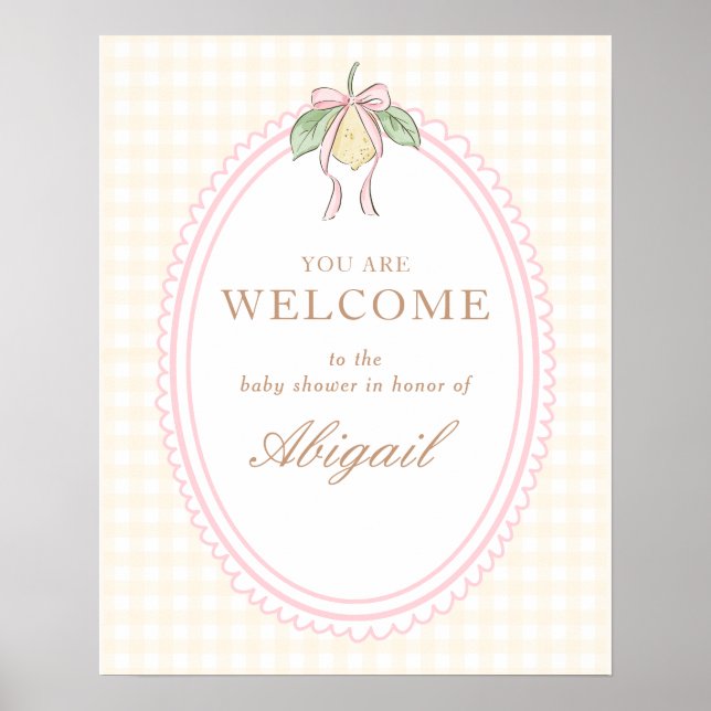 Rosa & Gul Citronbåge Baby Shower Välkomstskylt Poster (Framsidan)
