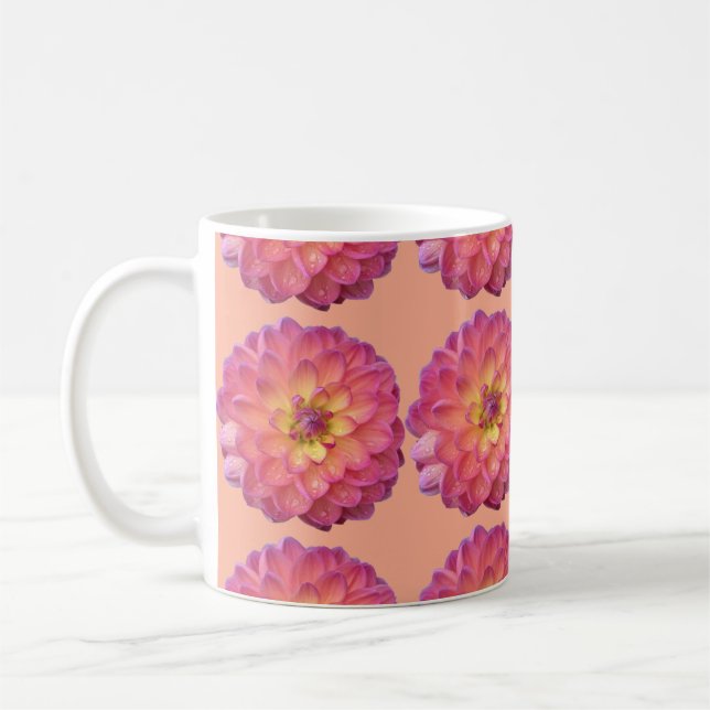 Rosa & Gul Dahliamönster Kaffemugg (Vänster)