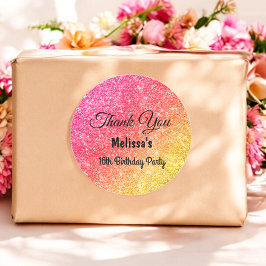 Rosa gul födelsedag tack-sticker runt klistermärke