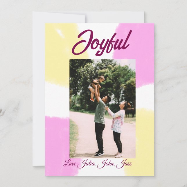 Rosa gul glada semesterbilder familj retro boho inbjudningar (Framsida)