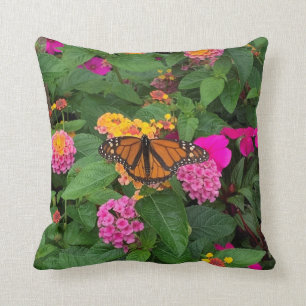 Rosa Gul Grön Blommig med Fjäril Lantana Kudde