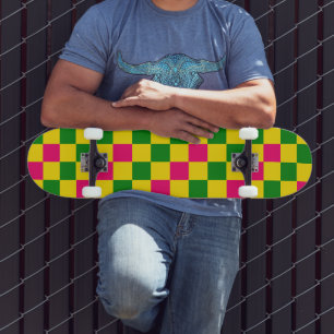 Rosa Gul Grön Rutig Mönsterdesign Mini Skateboard Bräda 18,5 Cm