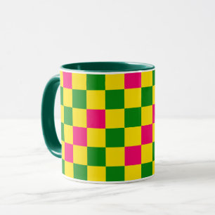 Rosa Gul Grön Rutig Mönsterdesign  Mugg