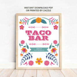 Rosa gul mexikansk fiesta Taco Bar-skylt Poster