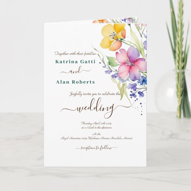 Rosa gul persika blommar gul vik invitación inbjudan (Framsida)