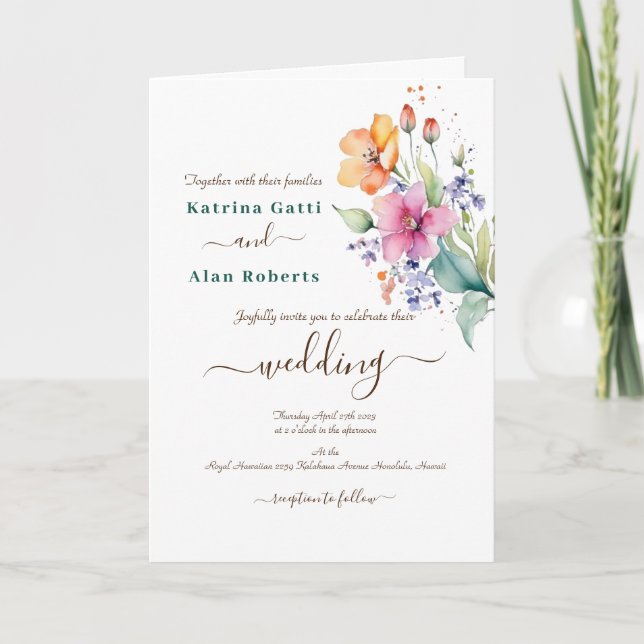 Rosa gul persikablommande vikbar inbjudan (Framsida)