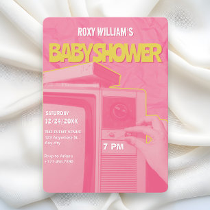 Rosa gul retro baby shower inbjudningar