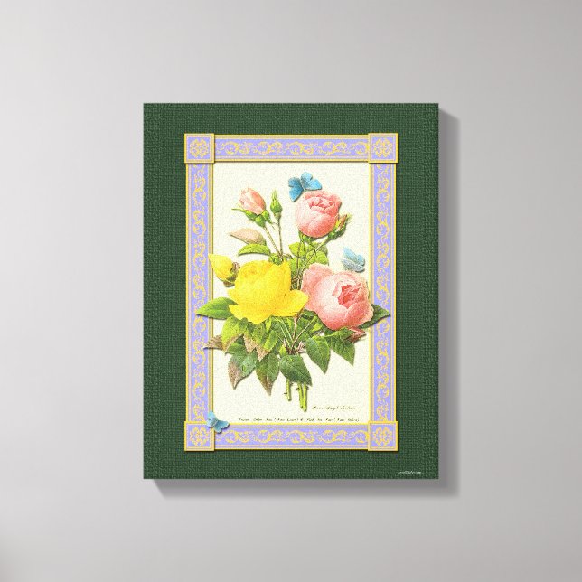Rosa Gul ros Botaniskt konst Wrapped Canvas (Framsida)