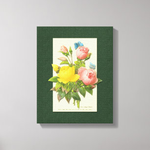 Rosa Gul ros Botaniskt konst Wrapped Canvas