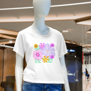 Rosa gul snygg blomstermodern färgrik t shirt