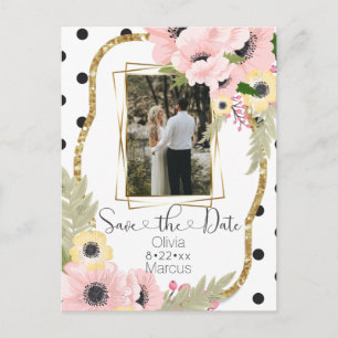 Rosa Gul Vallmo Save the Date Blommig Foto Vykort