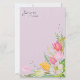 Rosa gula akvarelltulpaner vårblommor brevpapper
