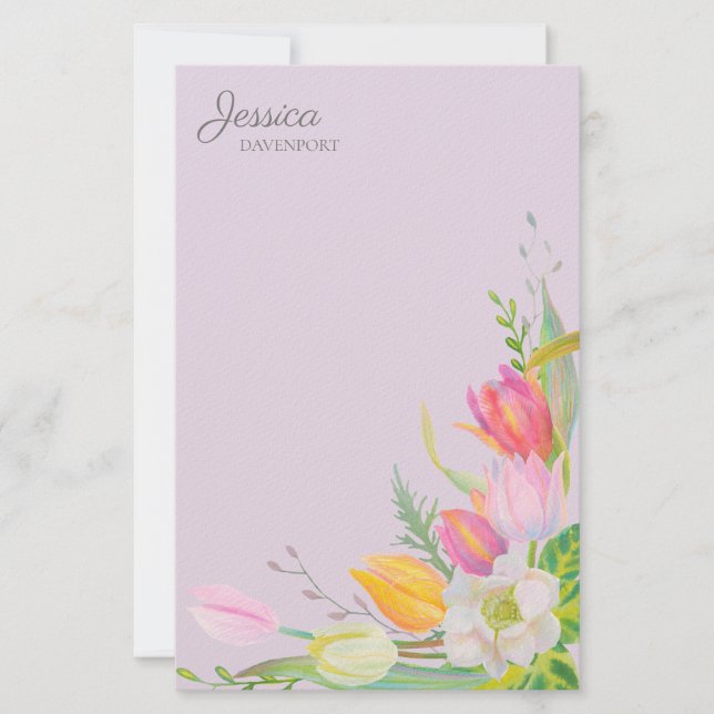 Rosa gula akvarelltulpaner vårblommor  brevpapper (Framsida)