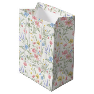 Rosa Gula Blå Vilda Blommor Vattenfärg Stil