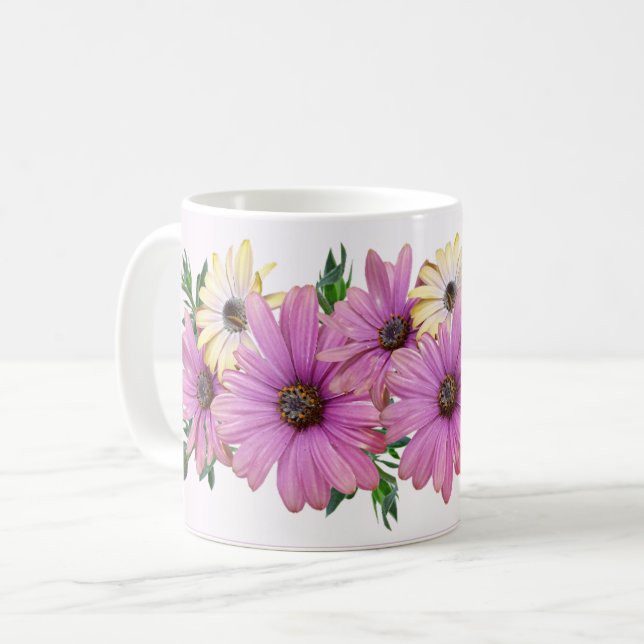Rosa Gula Blommig Rustik Elegant Bröllop Kaffemugg (Framsida vänster)