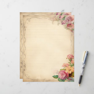 Rosa Gula Blommig Skrot Journal Antik Pappershande