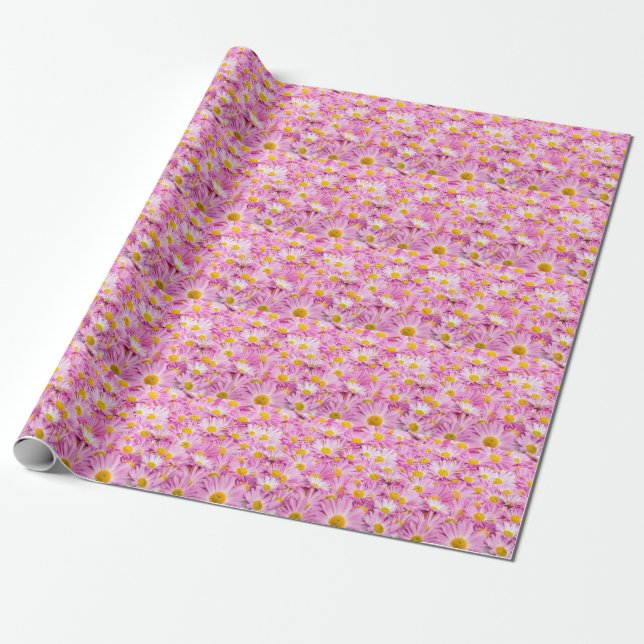 Rosa Gula blommor Sömlös bakgrund Presentpapper (Utrullad)