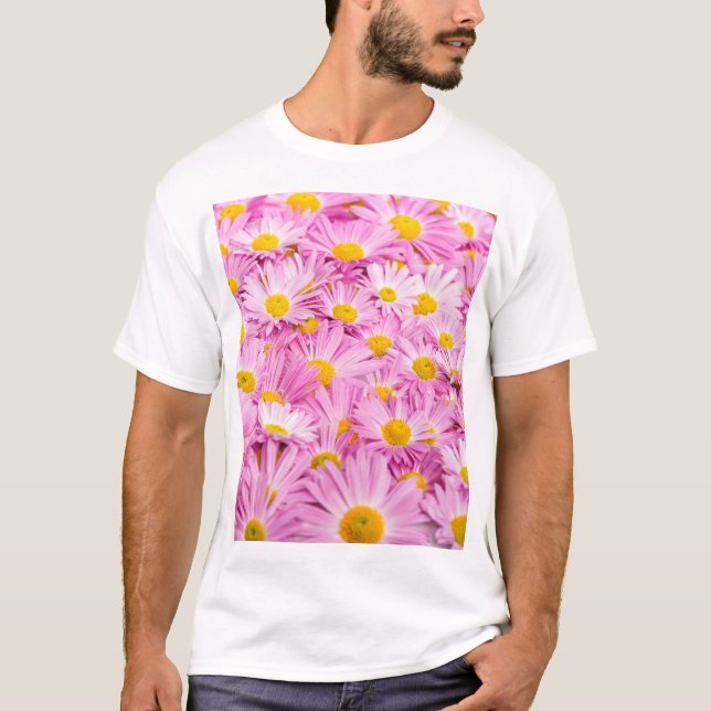 Rosa Gula blommor Sömlös bakgrund T Shirt (Framsida)