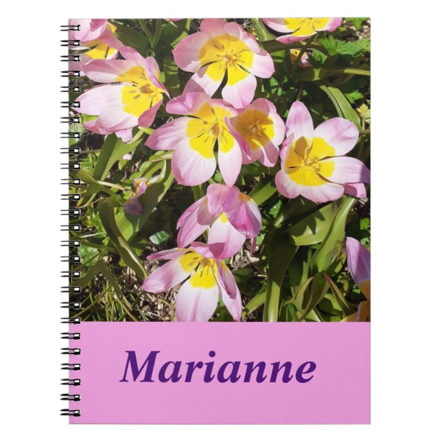 Rosa & Gula blommor Spiral bärbar dator Anteckningsbok (Framsidan)