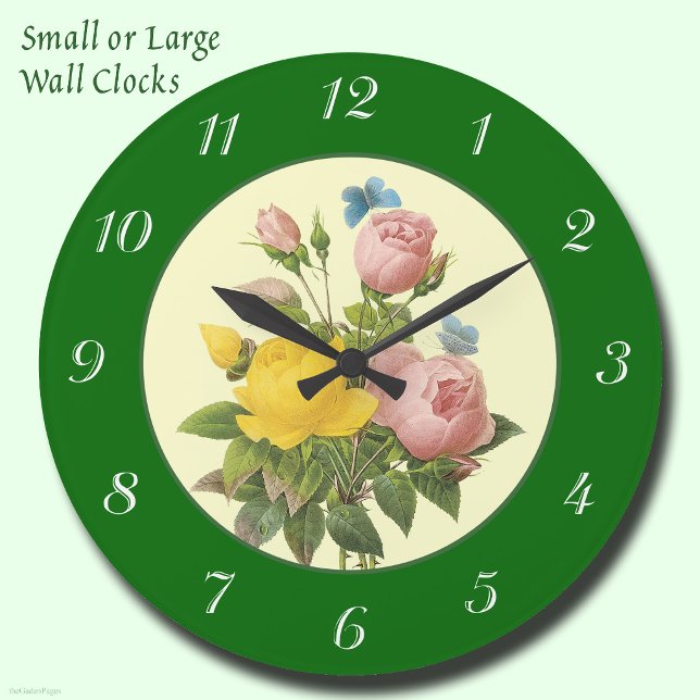 Rosa gula botaniska rosor med siffror klocka (Pink Yellow Botanical Roses with Numbers Clock)