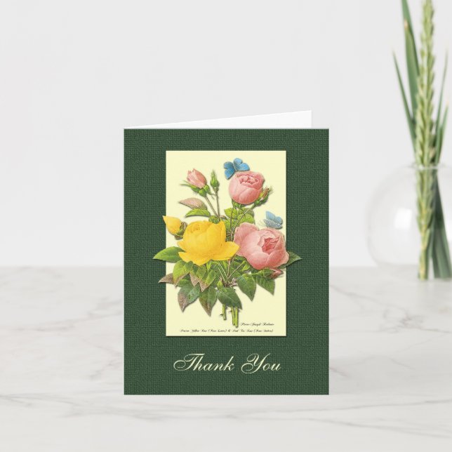 Rosa gula botaniska rosor Tack-kort Tack Kort (Framsida)