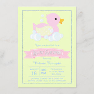 Rosa gula flickor rosa gummiand baby shower inbjudningar