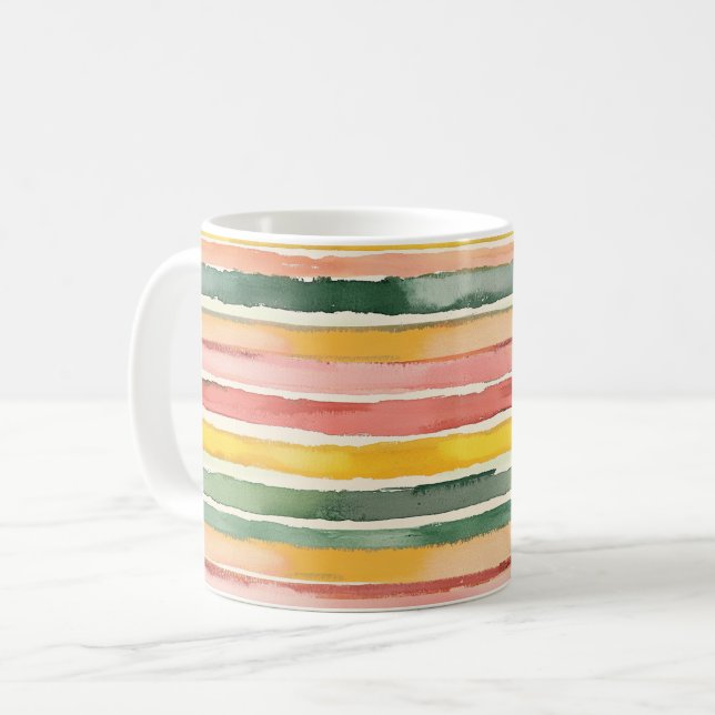 Rosa Gula Gröna Ränder Kaffemugg (Framsida vänster)