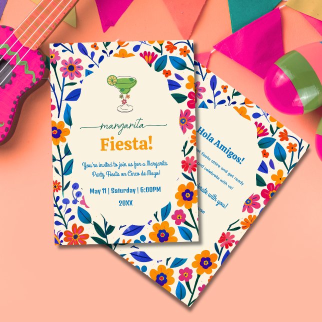 Rosa Gula mexikanska blommor Margarita Fiesta Inbjudningar (Skapare uppladdad)