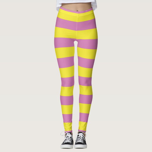 Rosa gula ränder leggings (Framsida)