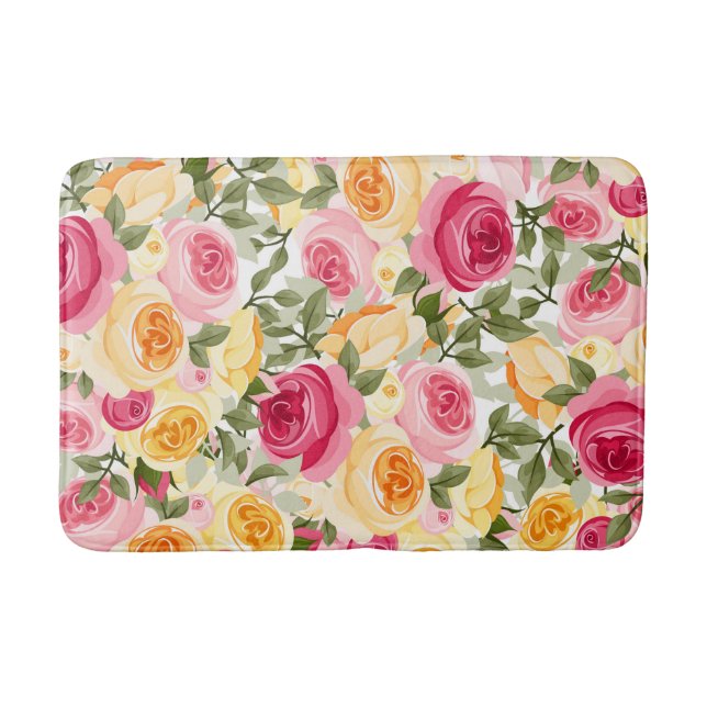 Rosa & Gula Rosor Farmhus Shabby Chic Blommig Badrumsmatta (Framsidan)