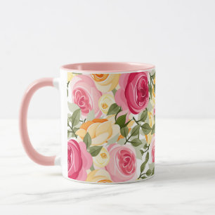 Rosa & Gula Rosor Farmhus Shabby Chic Blommig Mugg