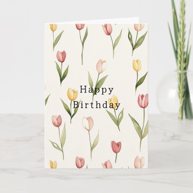 Rosa Gula Tulpaner Blommor Födelsedag Kort (Framsida)