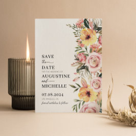 Rosa & Gula Vattenfärg Blommig Vårbröllop Spara Datumet