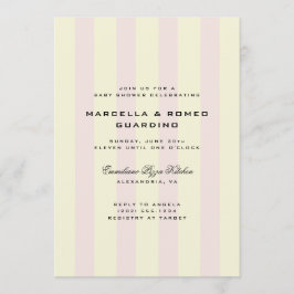 Rosa gula vertikala ränder Modern baby shower-fest Inbjudningar